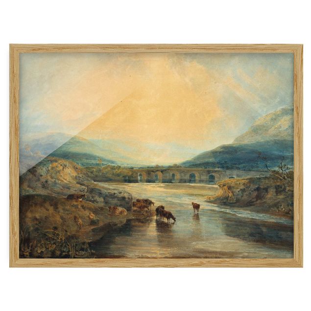 Quadros paisagens William Turner - Abergavenny Bridge, Monmouthshire: Clearing Up After A Showery Day