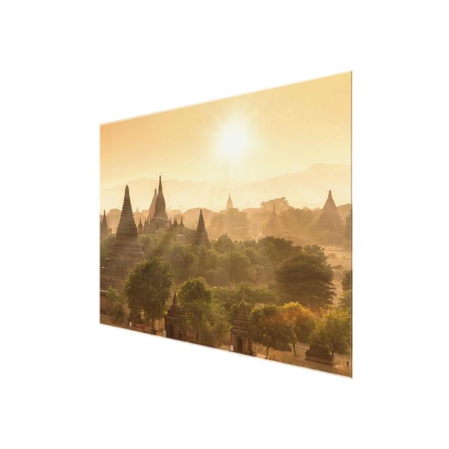 Quadros em vidro cidades e paisagens urbanas Sun Setting Over Bagan
