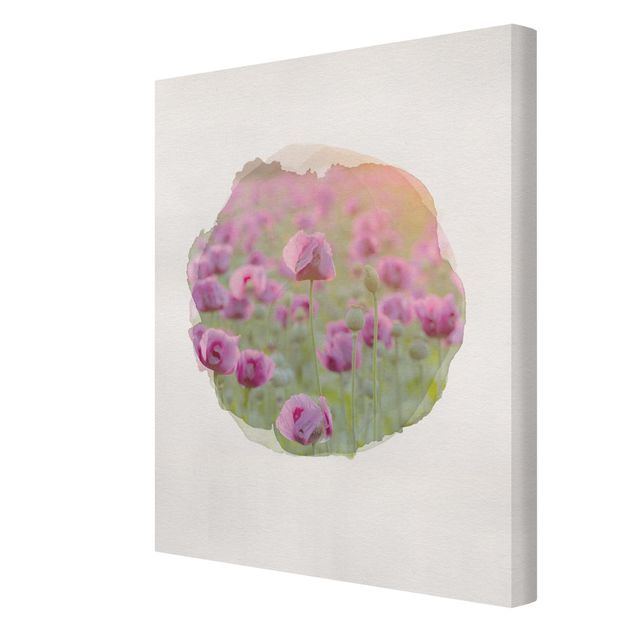 quadros de flores WaterColours - Violet Poppy Flowers Meadow In Spring