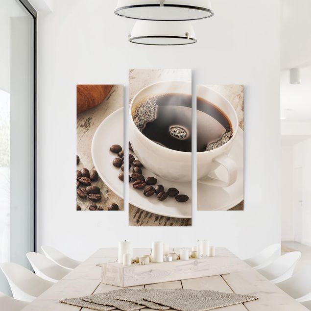 quadros decorativos para sala modernos Steaming coffee cup with coffee beans