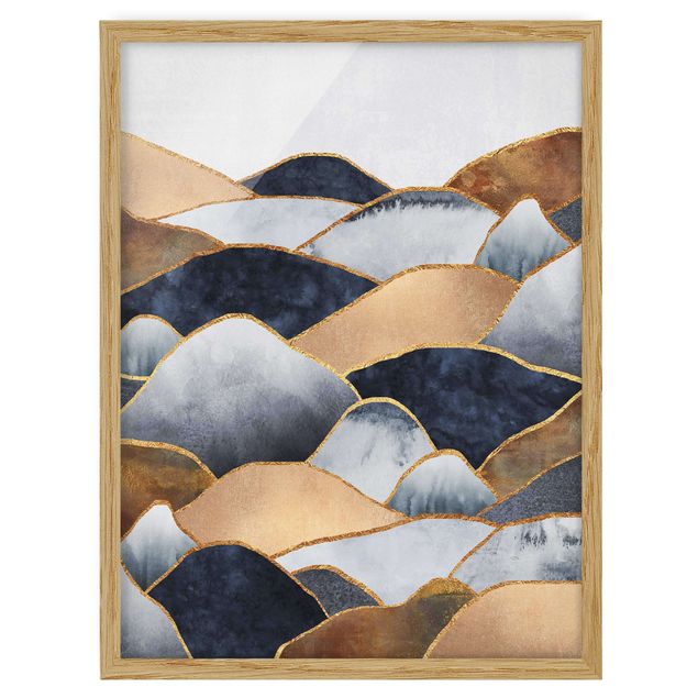 Quadros com moldura paisagens Golden Mountains Watercolour