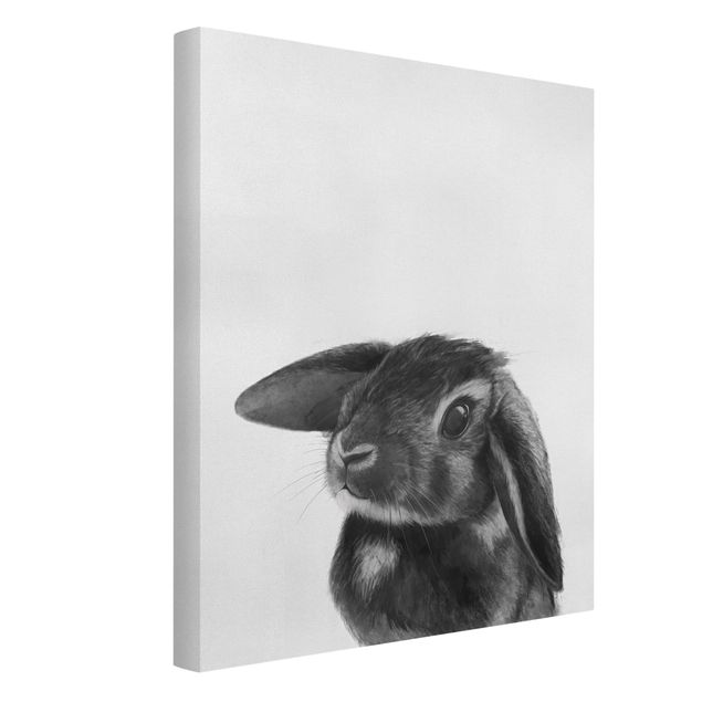 Telas decorativas em preto e branco Illustration Rabbit Black And White Drawing