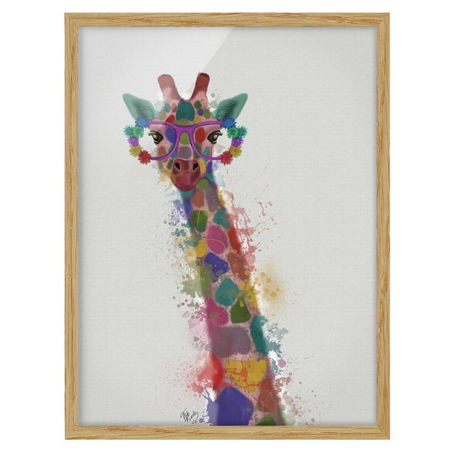 quadros modernos para quarto de casal Rainbow Splash Giraffe