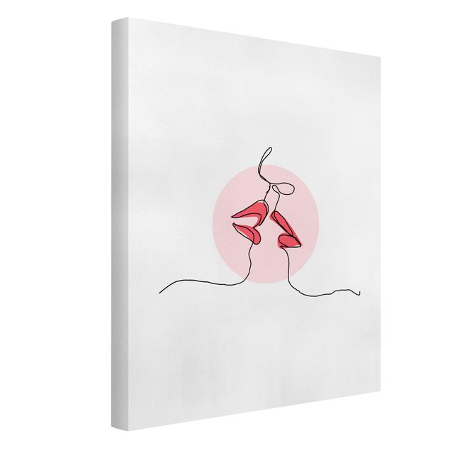 telas decorativas para sala de jantar Lips Kiss Line Art