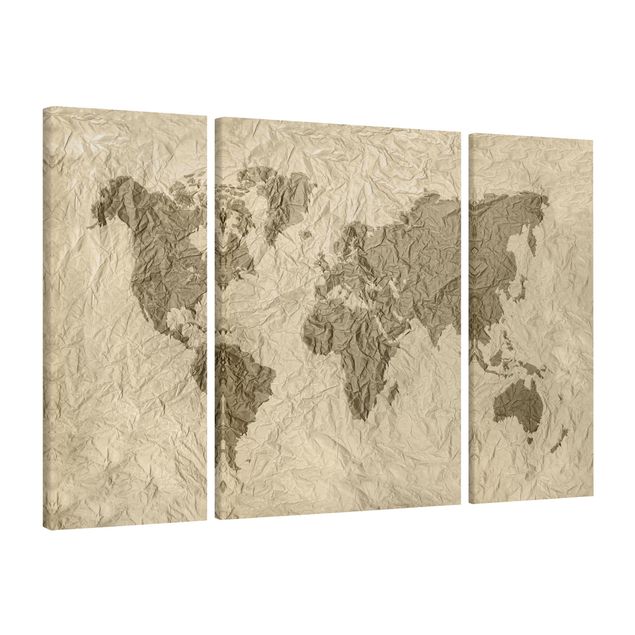 Telas decorativas mapas Paper World Map Beige Brown