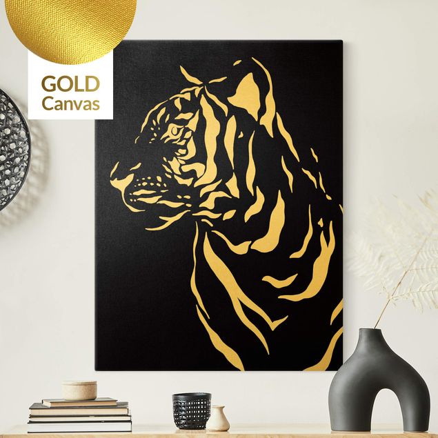 Telas decorativas animais Safari Animals - Portrait Tiger Black