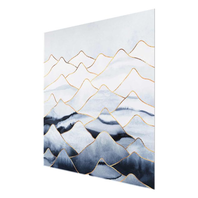 Quadros em vidro paisagens Watercolour Mountains White Gold
