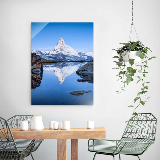 Quadros em vidro montanhas Stellisee Lake In Front Of The Matterhorn