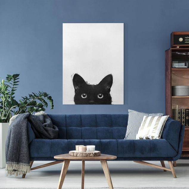 decoraçoes cozinha Illustration Black Cat On White Painting