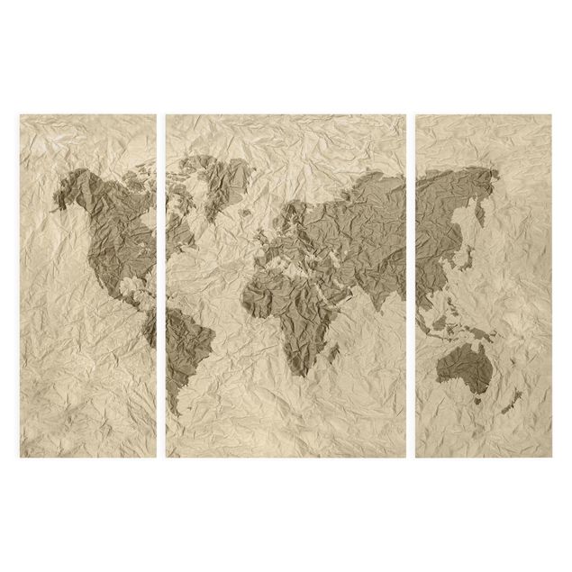 Quadros em marrom Paper World Map Beige Brown