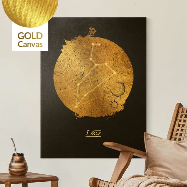Quadros leões Zodiac Sign Leo Gray Gold
