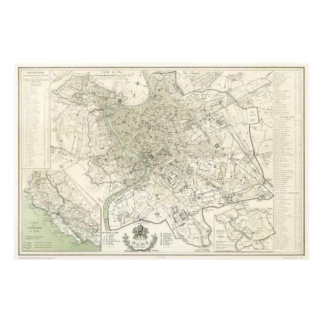 Quadros em vidro mapas Vintage Map Rome Antique