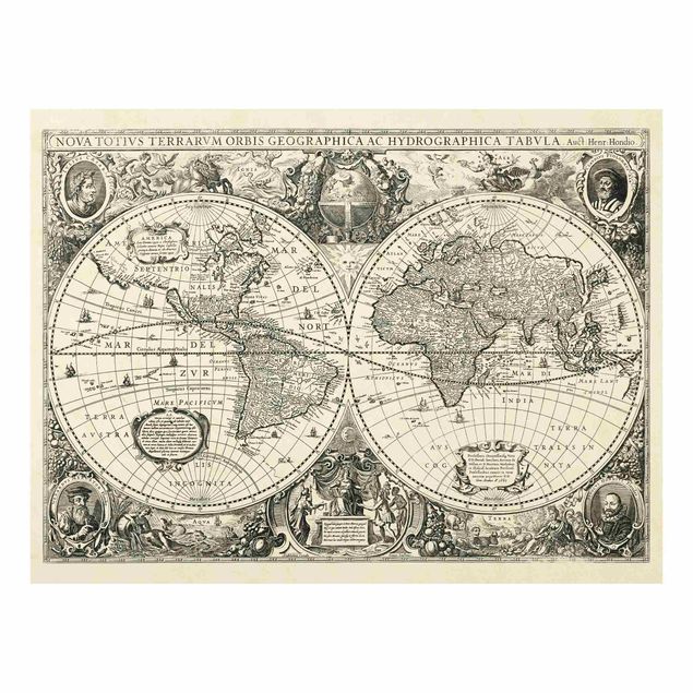 Quadros em vidro mapas Vintage World Map Antique Illustration