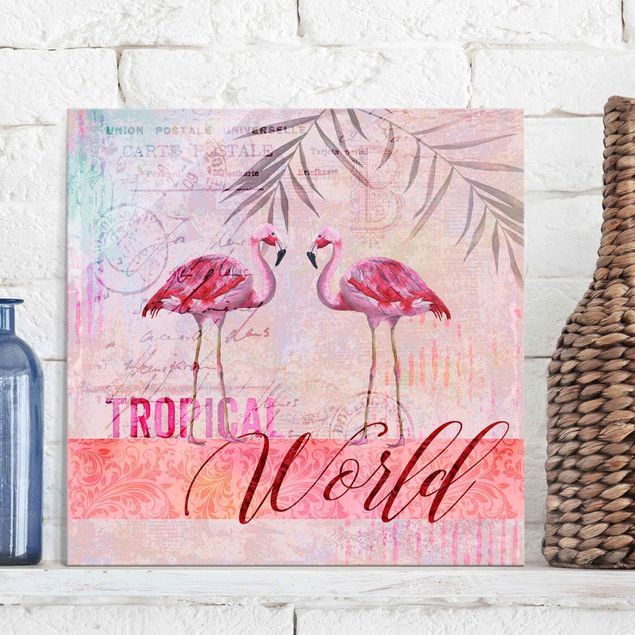 decoraçao cozinha Vintage Collage - Tropical World Flamingos