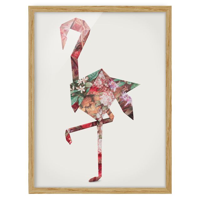 quadro com flores Origami Flamingo