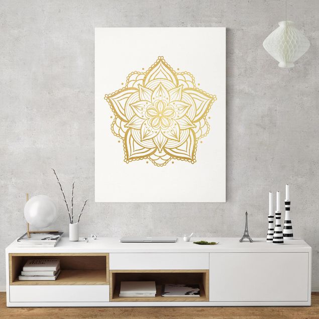 Telas decorativas zen Mandala Flower Illustration White Gold