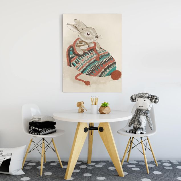 Telas decorativas réplicas de quadros famosos Illustration Cuddly Santander Rabbit In Hat
