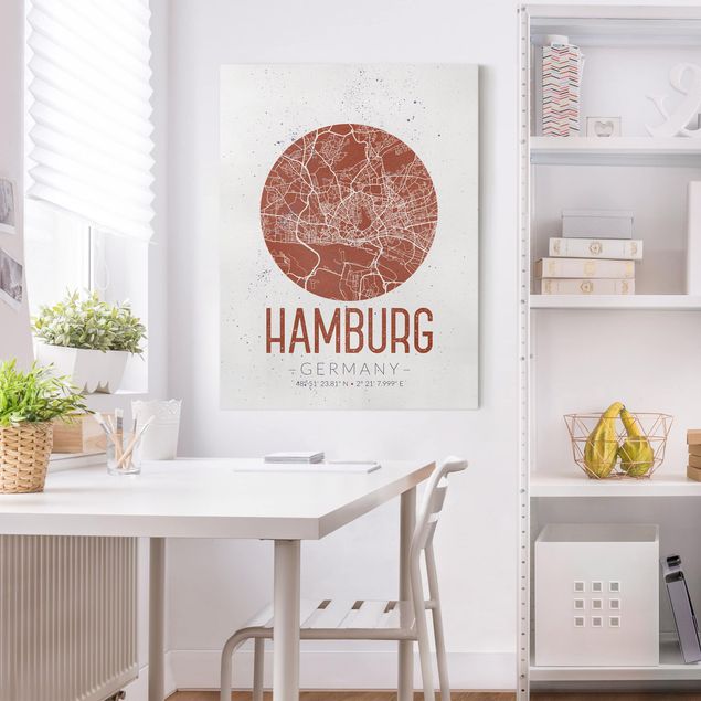 Telas decorativas Hamburgo Hamburg City Map - Retro