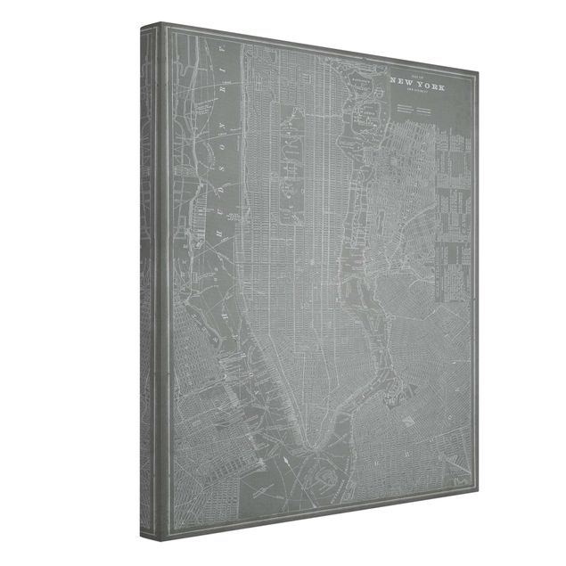 Telas decorativas cidades e paisagens urbanas Vintage Map New York Manhattan