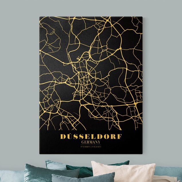 quadro mapa do mundo Dusseldorf City Map - Classic Black