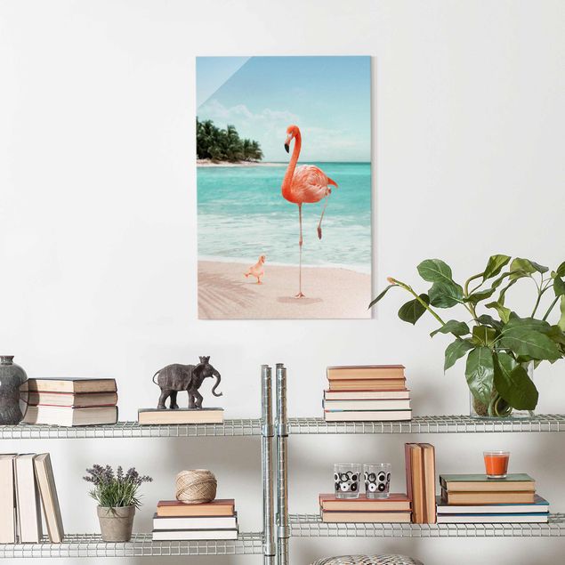 decoraçao para parede de cozinha Beach With Flamingo