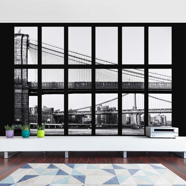 papel de parede para quarto de casal moderno Window Bridges New York