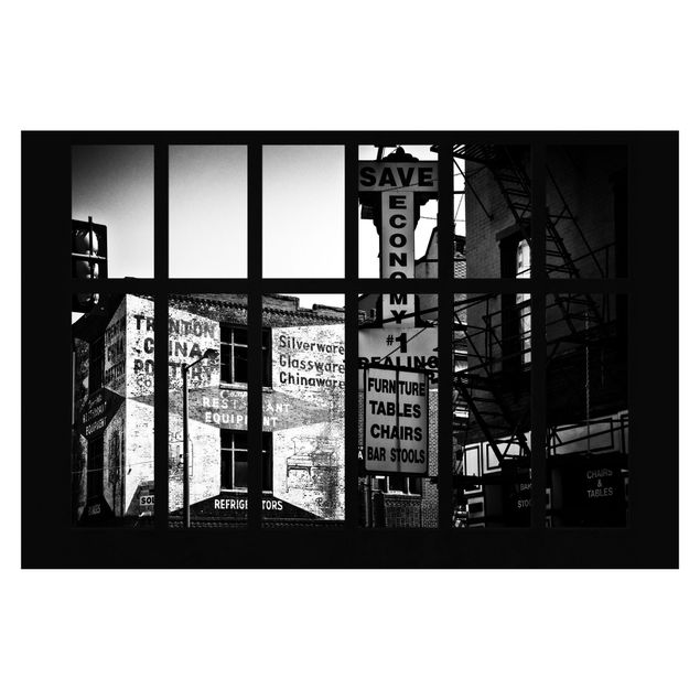 Mural de parede Window View American Building Facade In Black And White