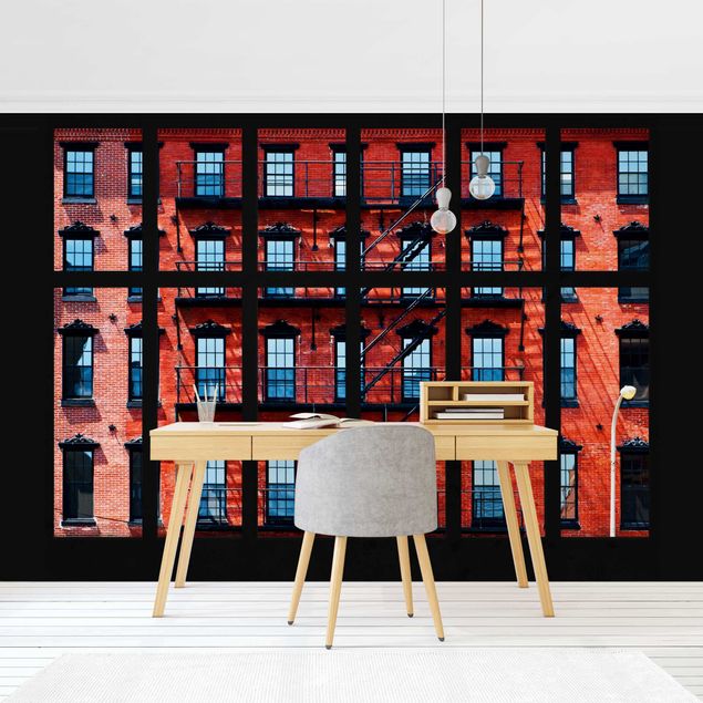 papel de parede para quarto de casal moderno Window View Red American Facade