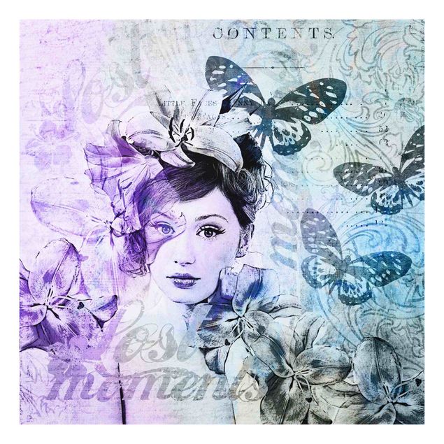Quadros retratos Shabby Chic Collage - Portrait With Butterflies