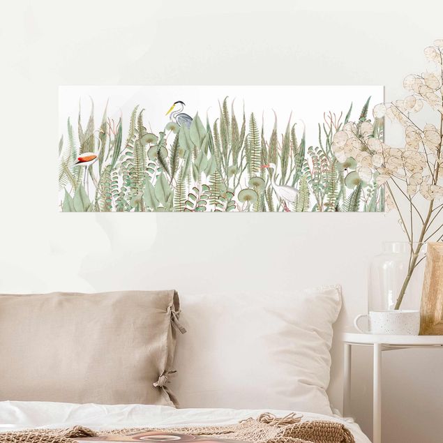 decoraçao para parede de cozinha Flamingo And Stork With Plants