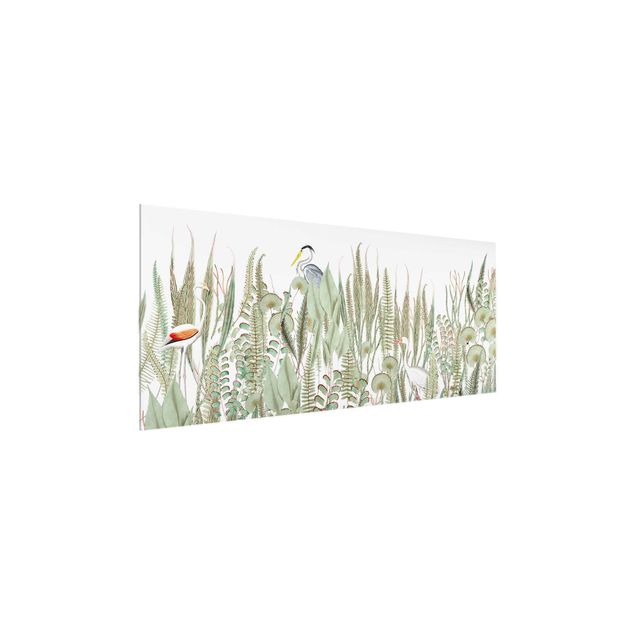 quadros de flores Flamingo And Stork With Plants