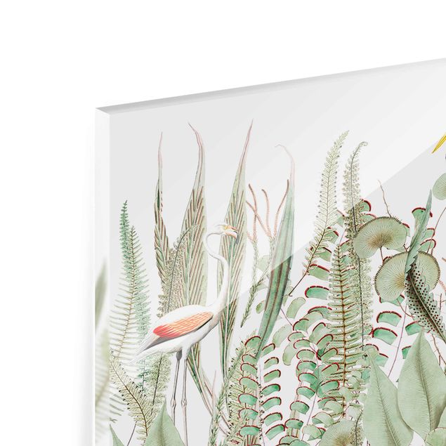 quadro de vidro Flamingo And Stork With Plants