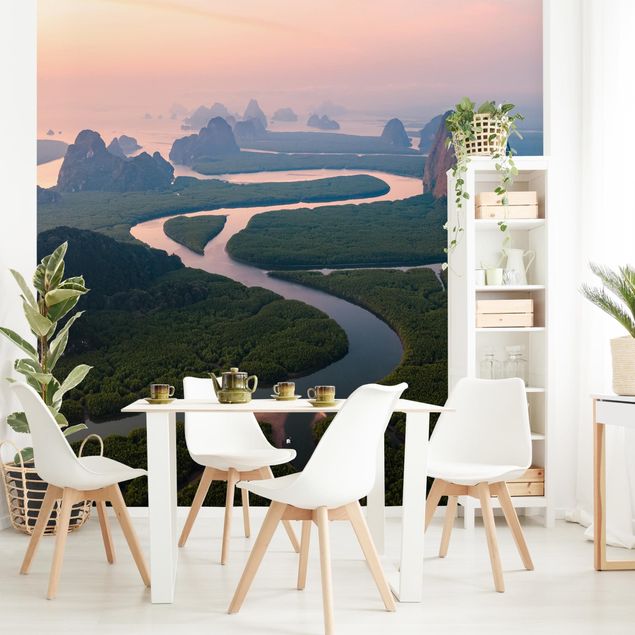 Papel de parede com verde River Landscape In Thailand