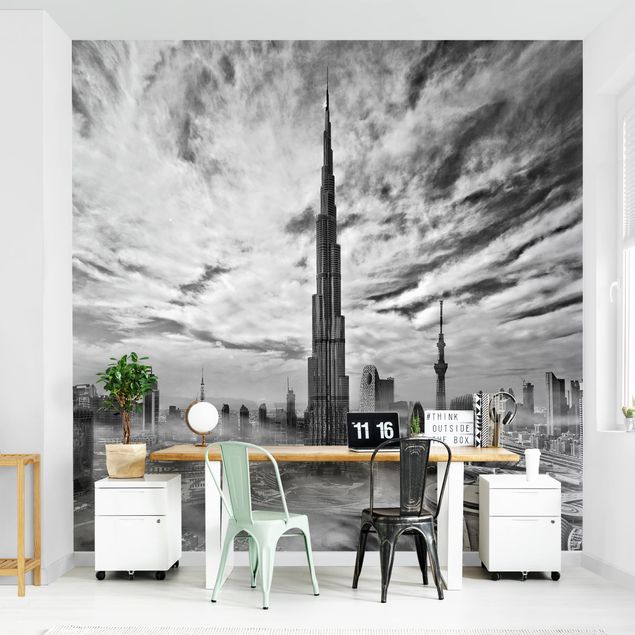 papel de parede branco e preto Dubai Super Skyline