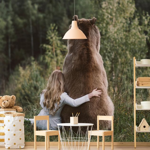 papéis de parede de animais Girl With Brown Bear