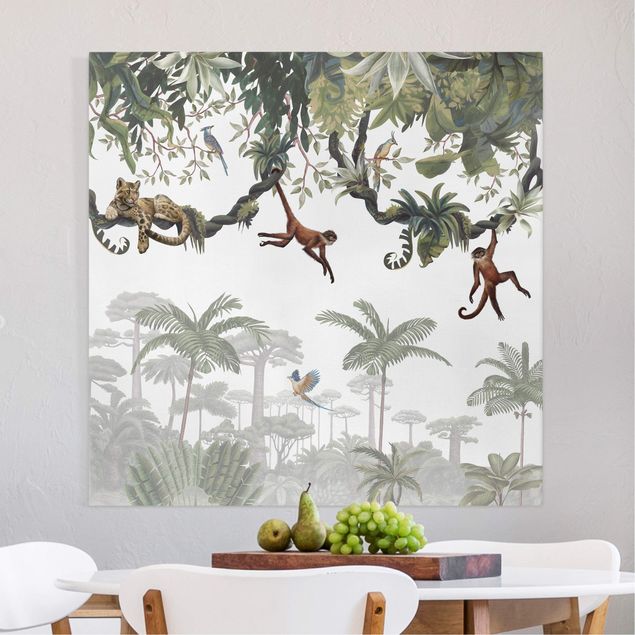 Telas decorativas macacos Cheeky monkeys in tropical canopies