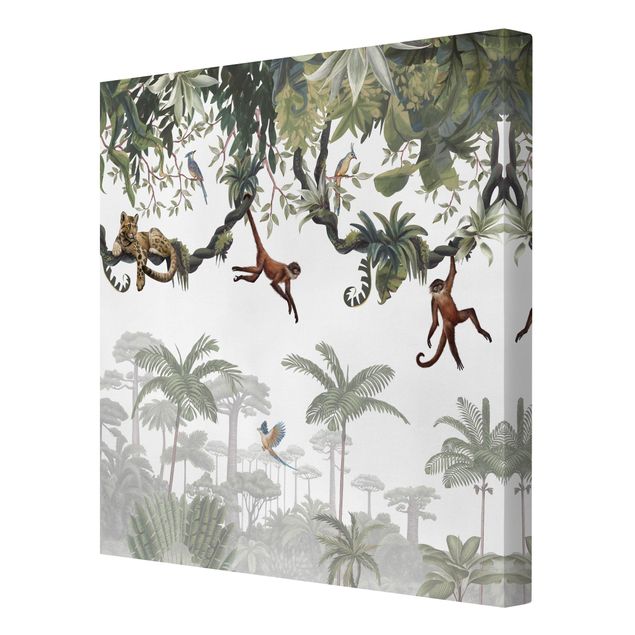 Quadros selva Cheeky monkeys in tropical canopies