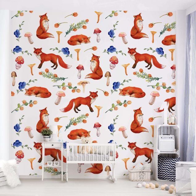 papéis de parede de animais Fox With Mushroom Illlustration