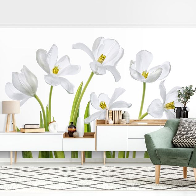 papel de parede floral Five White Tulips