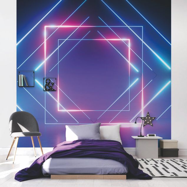 Papel de parede azul Geometrical Neon Light