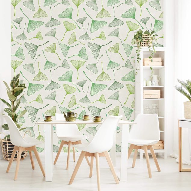 papel de parede floral Gingko Leaves In Shades Of Green