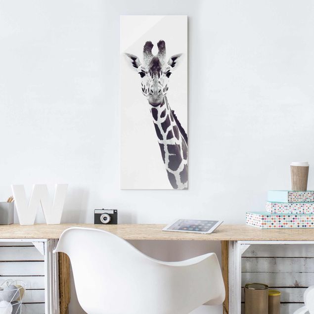 Quadros em vidro em preto e branco Giraffe Portrait In Black And White