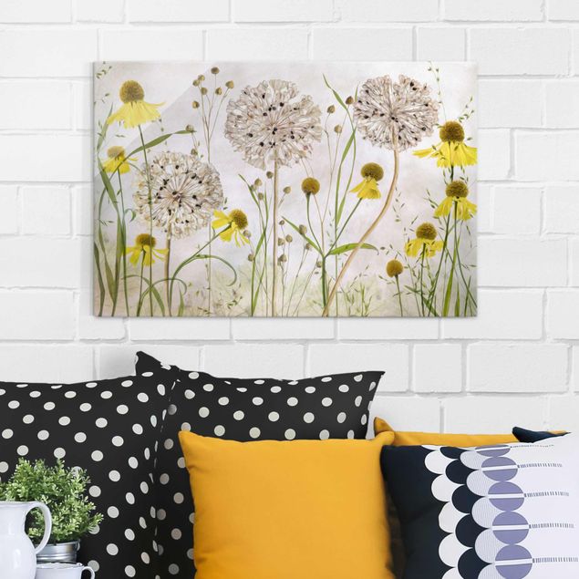 Quadros em vidro flores Allium And Helenium Illustration
