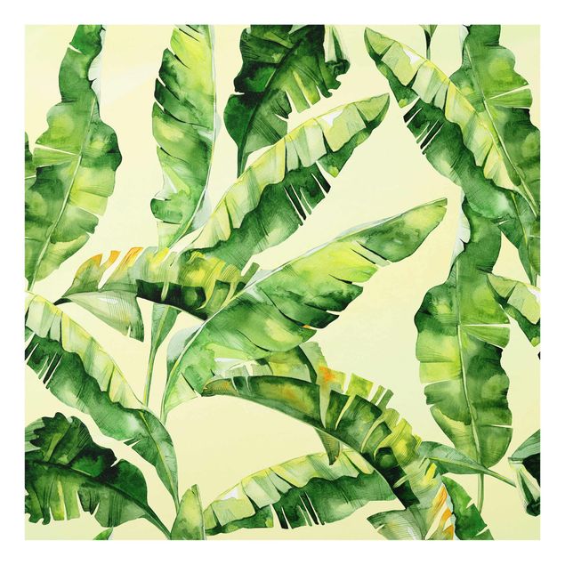 quadros decorativos verde Banana Leaves Watercolour