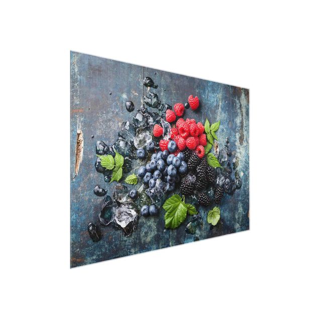 Quadros florais Berry Mix With Ice Cubes Wood
