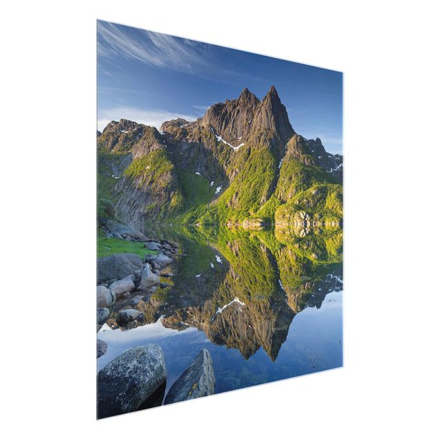 quadro com paisagens Mountain Landscape With Water Reflection In Norway