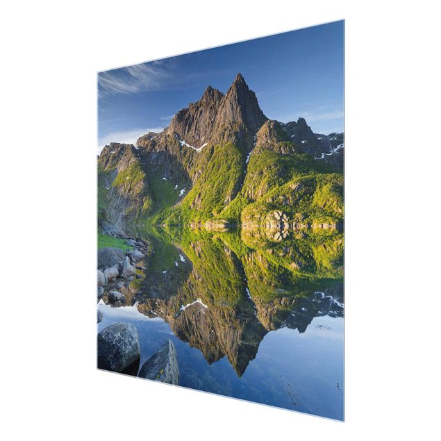Quadros cidades Mountain Landscape With Water Reflection In Norway