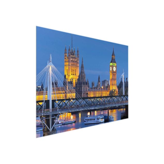 Quadros em vidro cidades e paisagens urbanas Big Ben And Westminster Palace In London At Night