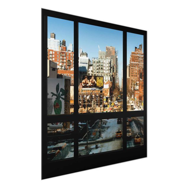 Quadros em vidro cidades e paisagens urbanas View From Windows On Street In New York