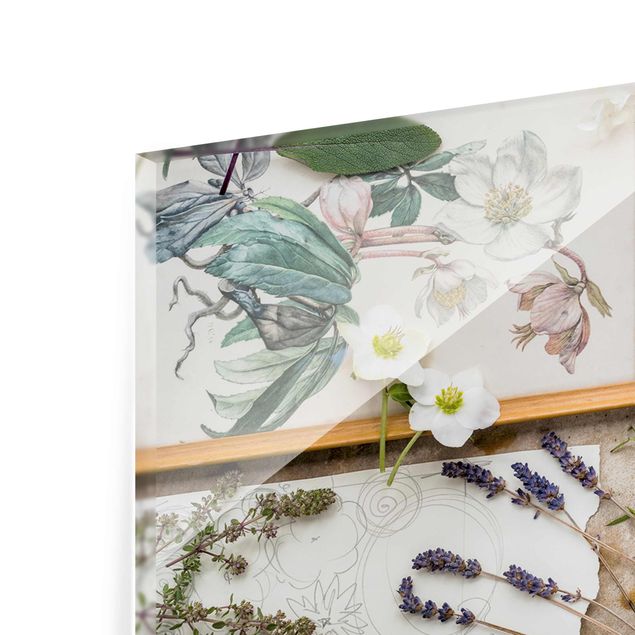 Quadros em vidro Flowers And Garden Herbs Vintage